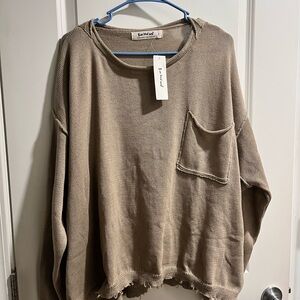 Three Bird Nest Taupe Knit Pocket Sweater